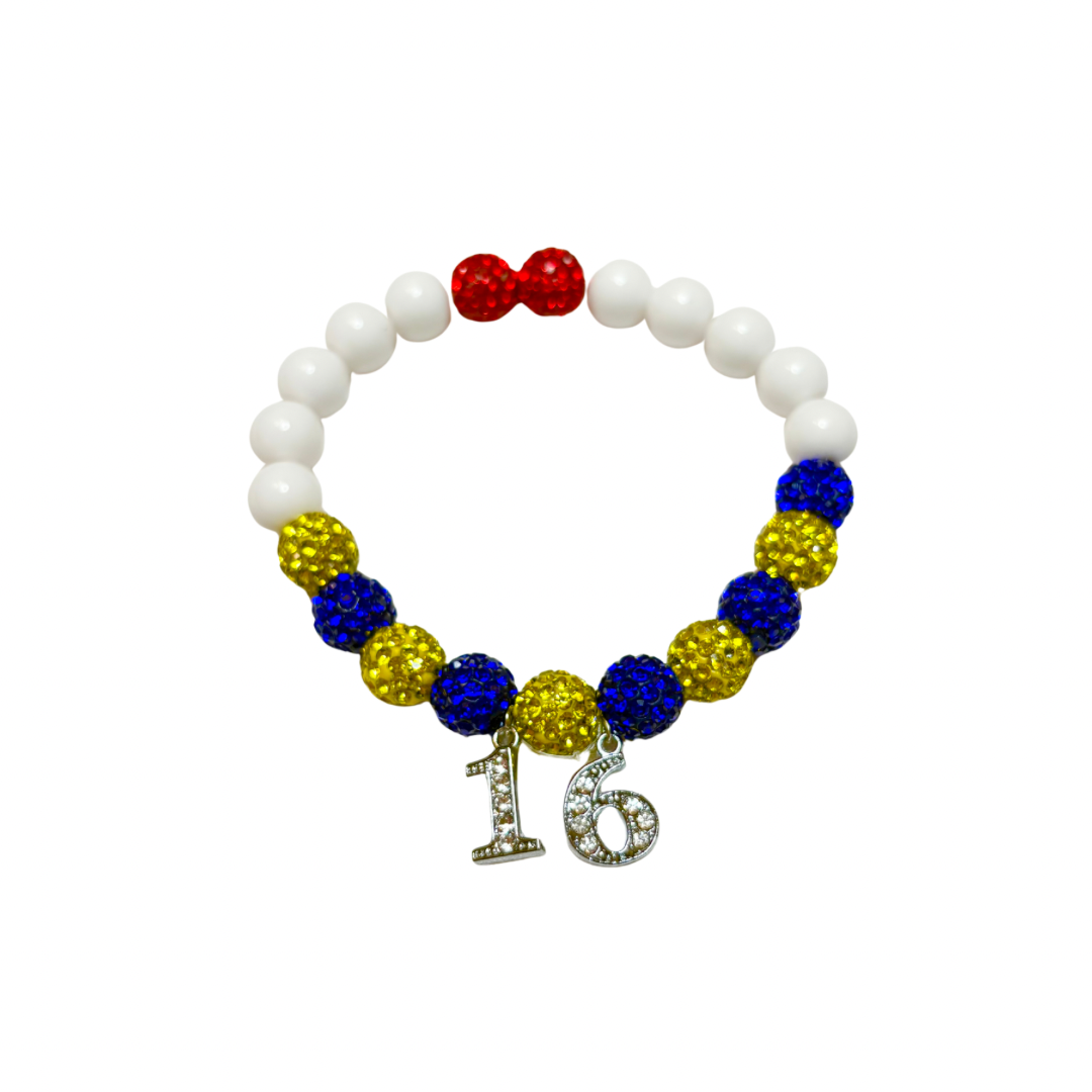 Pearls & Rubies Line Number Charm Bracelet