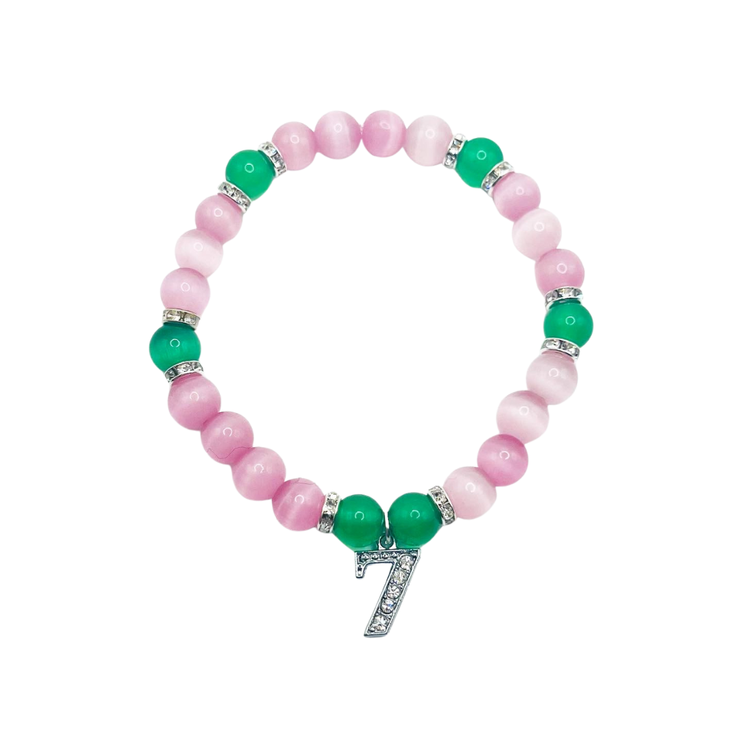 Pink & Green Line Number Charm Bracelet