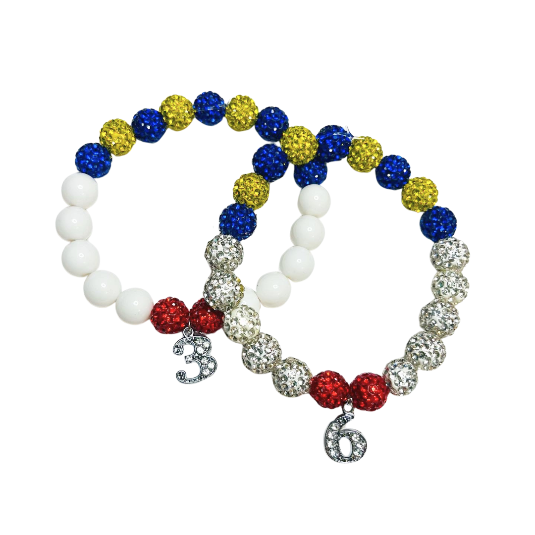 Pearls & Rubies Line Number Charm Bracelet