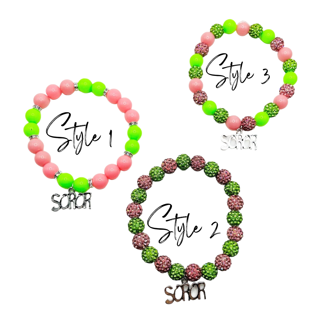 Pink & Green Soror Charm Bracelet