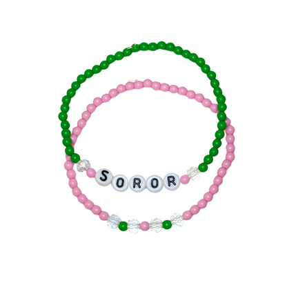 Pink & Green Soror Bracelet Set
