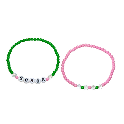 Pink & Green Soror Bracelet Set