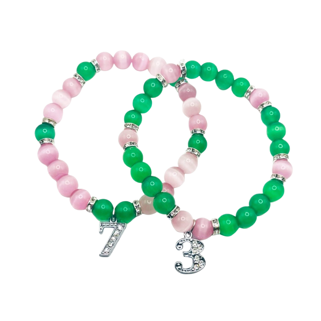 Pink & Green Line Number Charm Bracelet