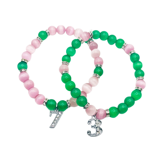 Pink & Green Line Number Charm Bracelet