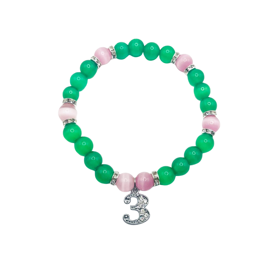 Pink & Green Line Number Charm Bracelet